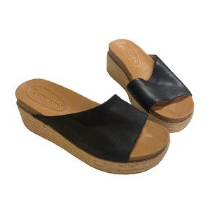 Corso Como Black Leather Sandals with Tan Platform